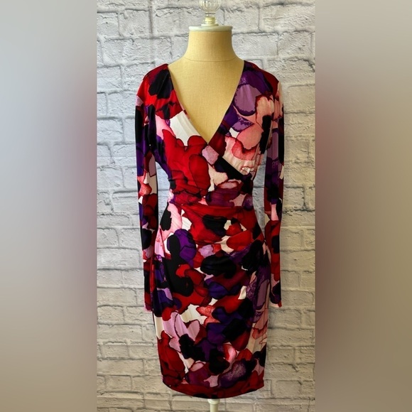 Calvin Klein Abstract Floral Faux Wrap Dress Women’s US 8 - Picture 2 of 11